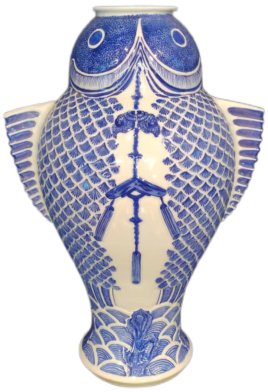 青花雙魚尊